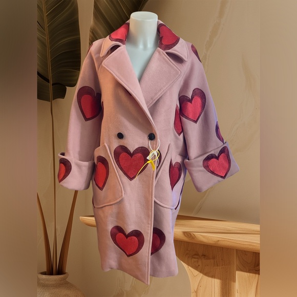 D-Play made in Rome Heart Patterned Pink Coat - Picture 1 of 12